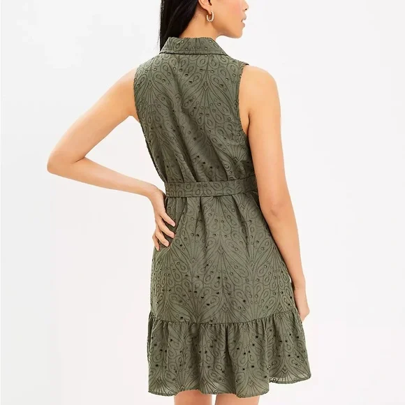 loft olive green dress LOFT Versa Mesh Midi Dress